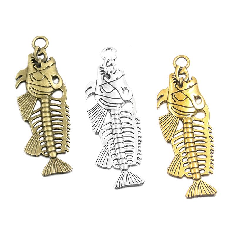 23x70mm Dreifarbiger Fischgräten-Halskettenanhänger - DIY-Legierung, Retro Hip Hop Stil