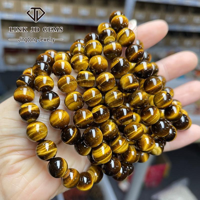 Jingdong Jewelry Unisex Round Bead Bracelet: 7A Lightning Yellow Tiger Eye Stone