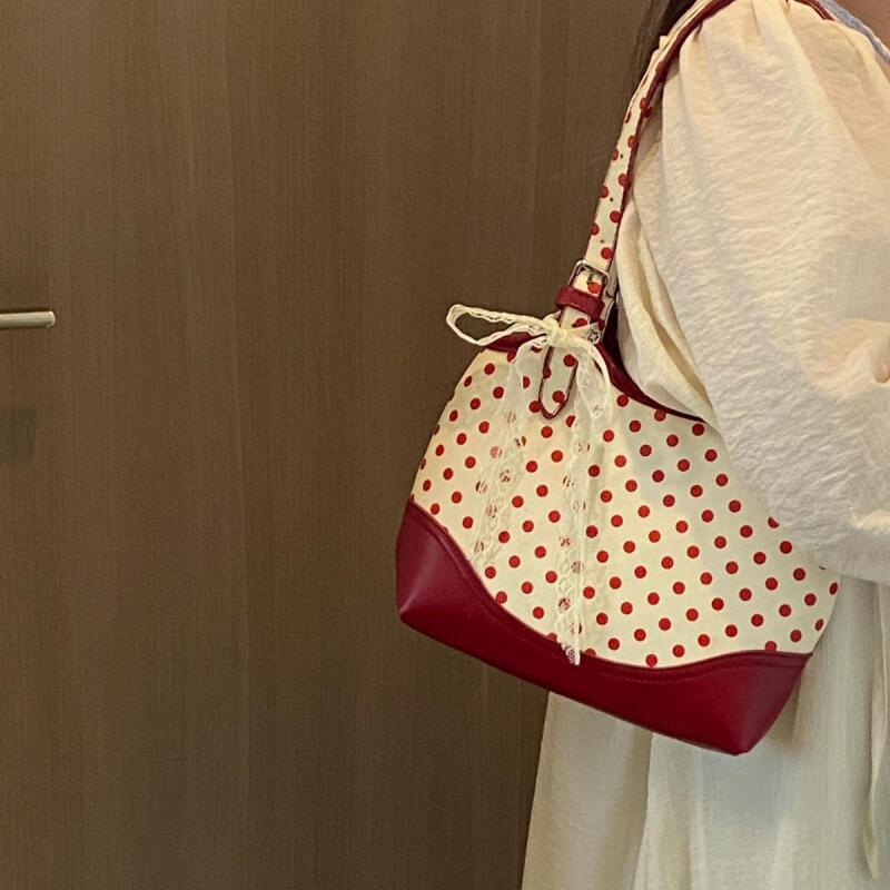 Versatile Leather Contrast Color Shoulder Bags Women Leisure Large Capacity Female Handbags Commuter Point Printed Underarm Bags