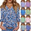 Women's Casual 3/4 Sleeve Tops V-Neck Sleeve T-Shirt Floral Print Tops