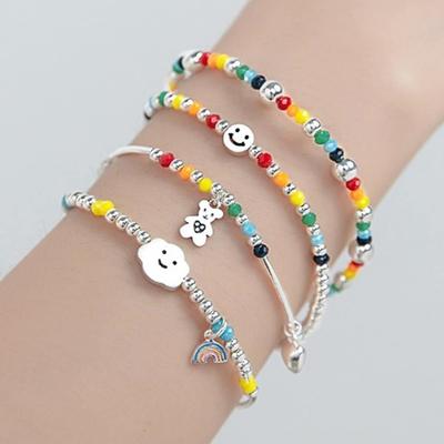 B0574W Silber S925 Silberfarbe Perlenarmband Damen Silberarmband 3 Arten