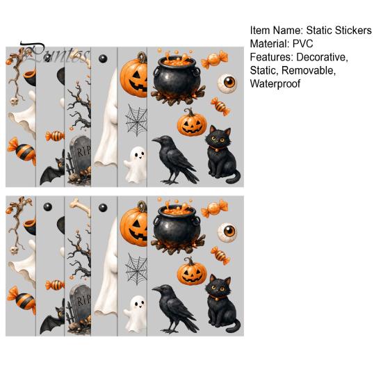 Black Cat Window Clings Halloween Ghost Clings, Cute Pumpkin And Static Stickers, PVC Holiday Glass Decorations Waterproof Decals, Removable Elements