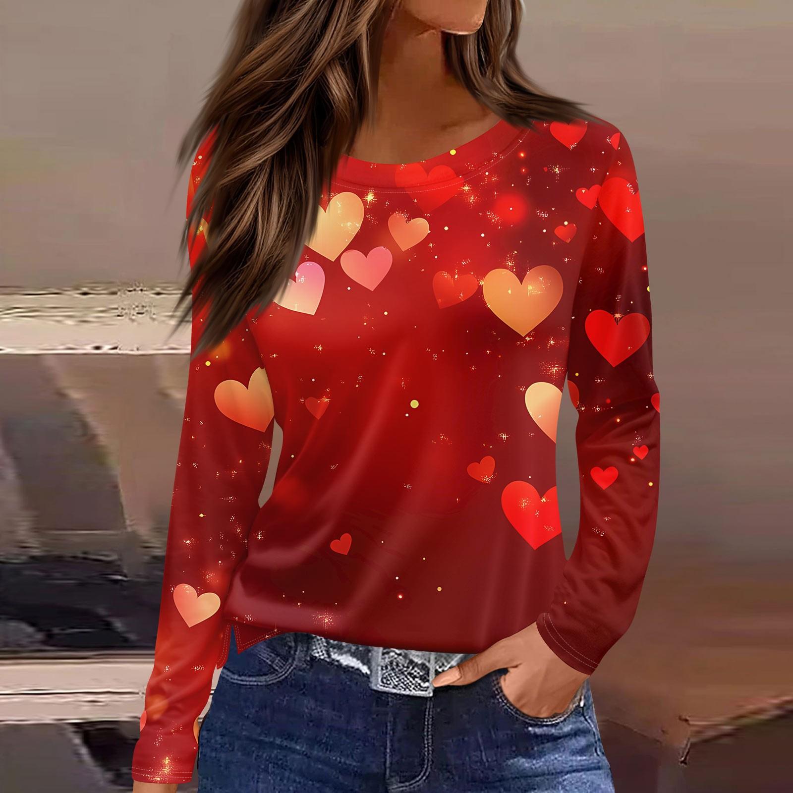 

Жіноча модна повсякденна футболка з круглим вирізом до Дня Святого Валентина XL кавун червоний колір