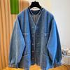 Damen Jeansjacke mit V-Ausschnitt, Koreanischer Stil, Lockerer Schnitt, Oversized, für Frühling & Herbst 2025