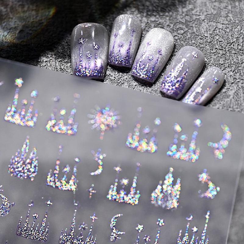 Embossed Nail Stickers Colorful Starry Sky Moon Castle Nail Decoration Decals Diy Self Adhesive Transfer Slider