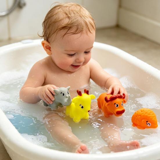 Squeaky Vinyl Animal Bath Toy for Toddlers Soft Water Play Figure Interactive Squeeze Toy for Baby Shower Fun Cute Floating Figurine for Pool Bathtub