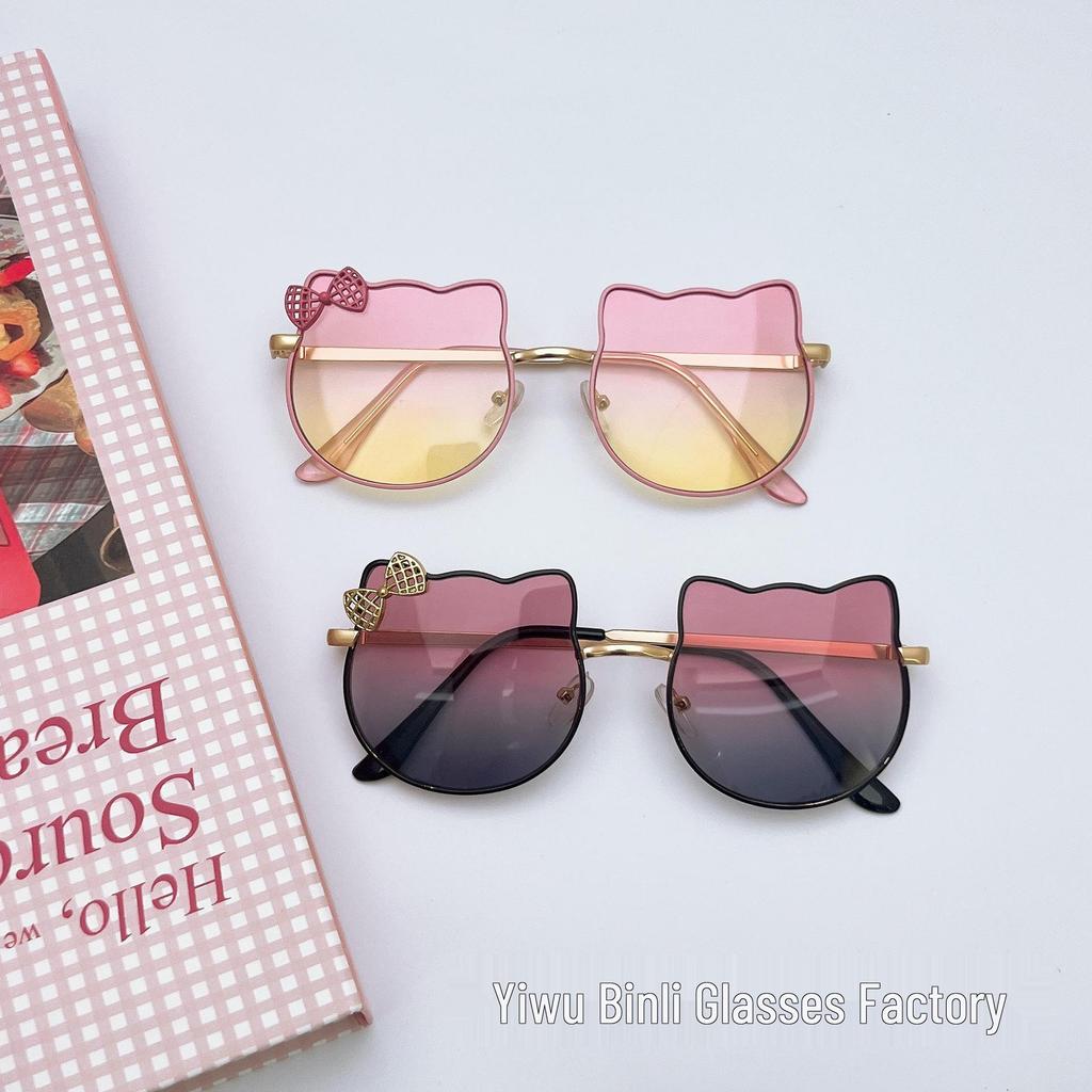 Kids' Cute Cat Frame Sunglasses - Metal Street Style with Bowknot, Perfect for Boys and Girls