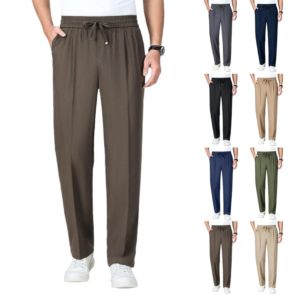 Men’s Straight Leg Casual Pants with Elastic Waistband and Pockets Drawstring Waist Lightweight Athletic Trousers for Everyday Wear