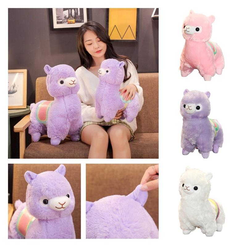 Peluche Grande y Lindo de Alpaca para Niñas, Suave y Abrazable, Muñeco de Cordero Relleno con Relleno de Algodón PP para Dormir o Abrazar, Rosa, Blanco y Morado