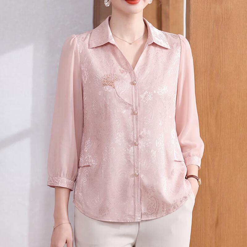 Women s Floral Print Lapel 3/4 Sleeve Blouse 2XL