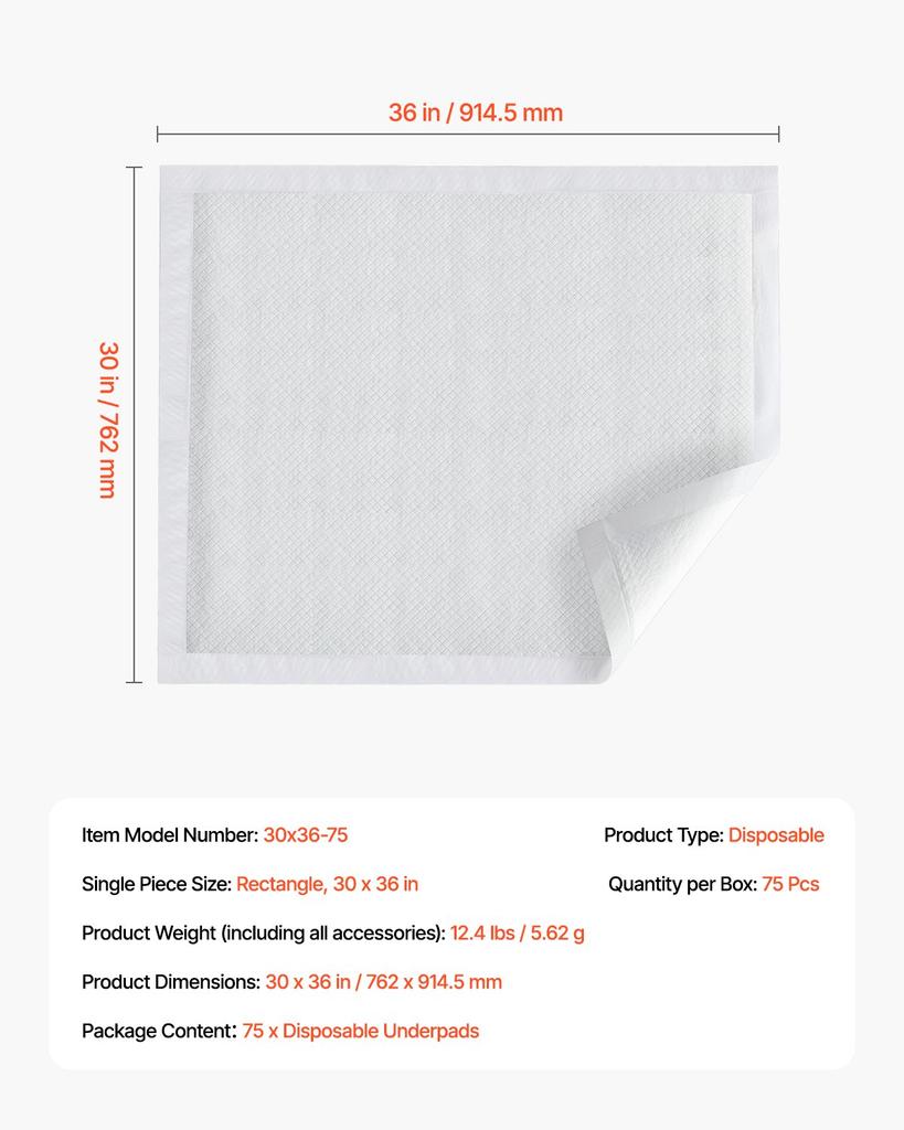VEVOR Disposable Underpads, 30" X 36" Incontinence Bed Pads, Super Absorbent Chux Pads with 5-Layer Protection for Bed Sofa and Mattress
