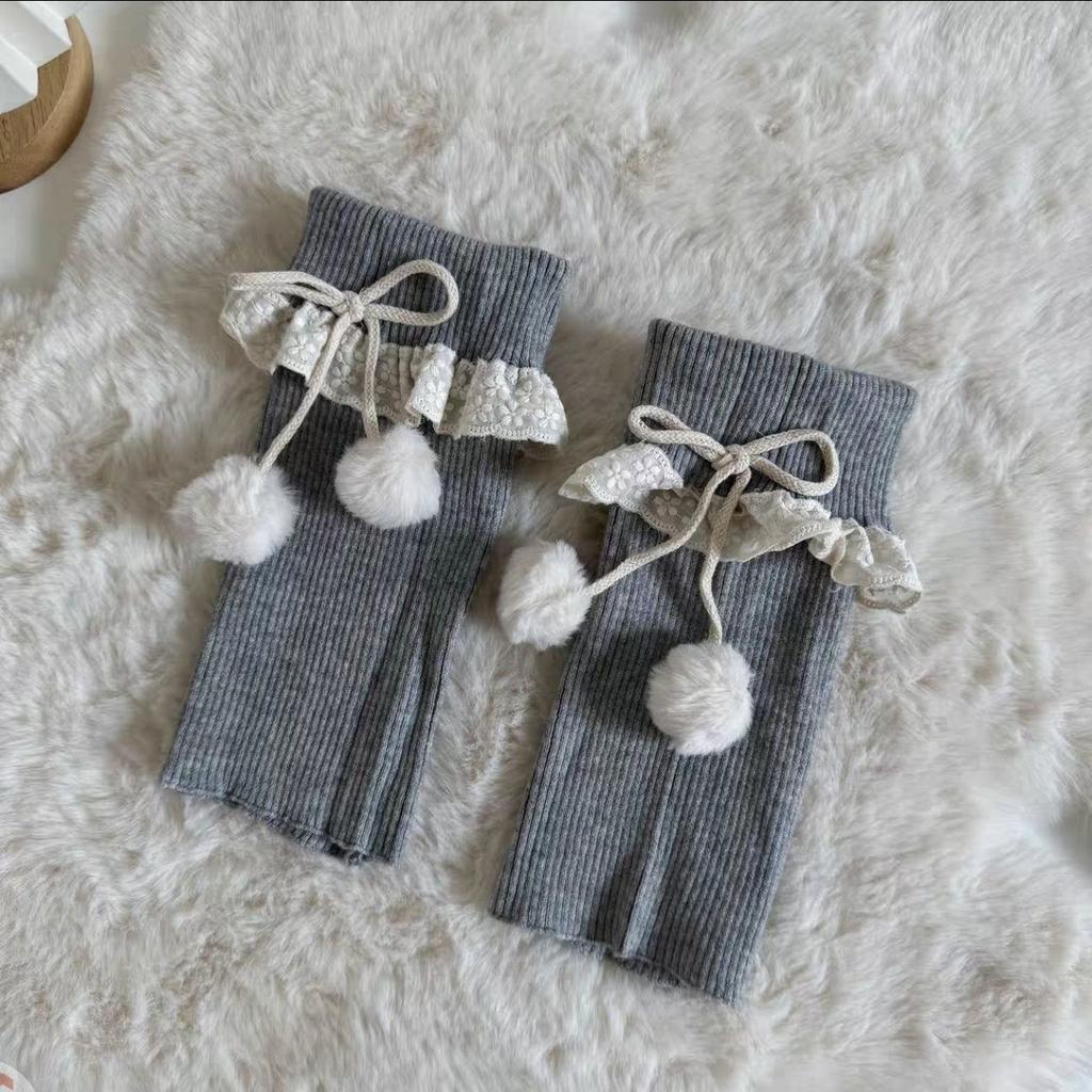 Dopamine Milk Blue Sock Covers Knitted Calf Sleeves Lace Trim JK Stacked Socks with Pom Poms Lolita Socks for Women