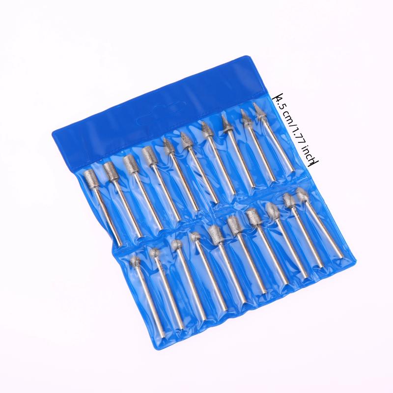 20Pcs Cylindrical Diamond Burr 3mm Shank Grinding Bit Stone Jade Carving Grinding Engraving Drill Bit Rotary Tools