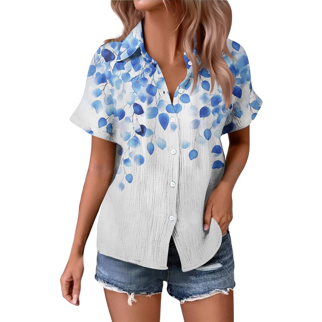 Women's Fashionable Casual Loose Floral Print Short-sleeved Shirt