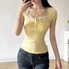 Lace splicing short-sleeved T-shirt women's summer sweet and spicy sexy slim-fit top bottoming shirt