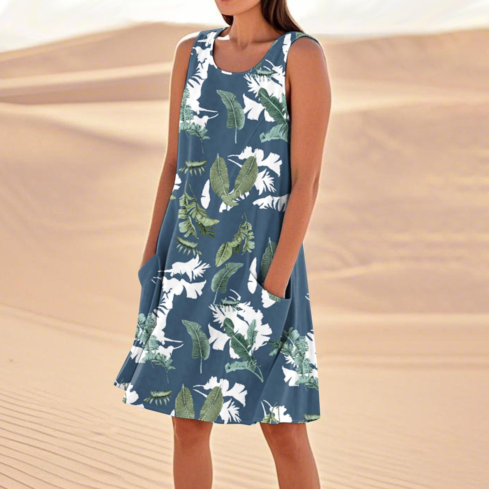 

Летние платья для женщин, свободные пляжные повседневные сарафаны без рукавов с карманами, платье-майка L