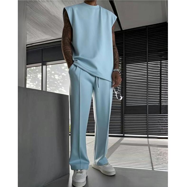 Summer Breathable Quick Drying Men's Tracksuit,Loose Version of Sleeveless T-Shirt Fitness SuitMen's Suit pantsLeisure Vest