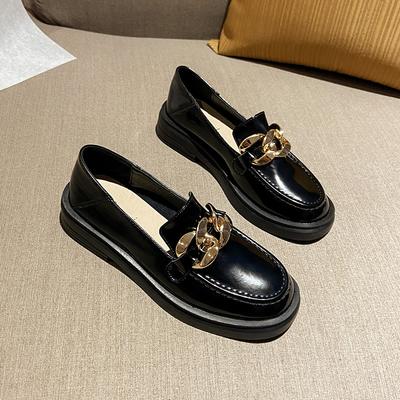 Jk kleine Lederschuhe Damen Plateau Britischer Stil 2025 neue Frühling vielseitige Schuhe schwarz runde Spitze Leder Slipper