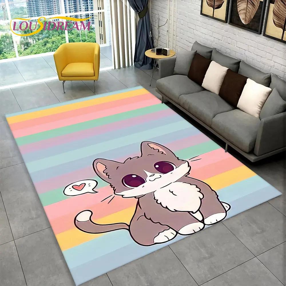 Cute Cat Cartoon Area Rug,Carpet Rug for Living Room Children's Bedroom Sofa Doormat Decor,Kids Play Crawling Non-slip Floor Mat