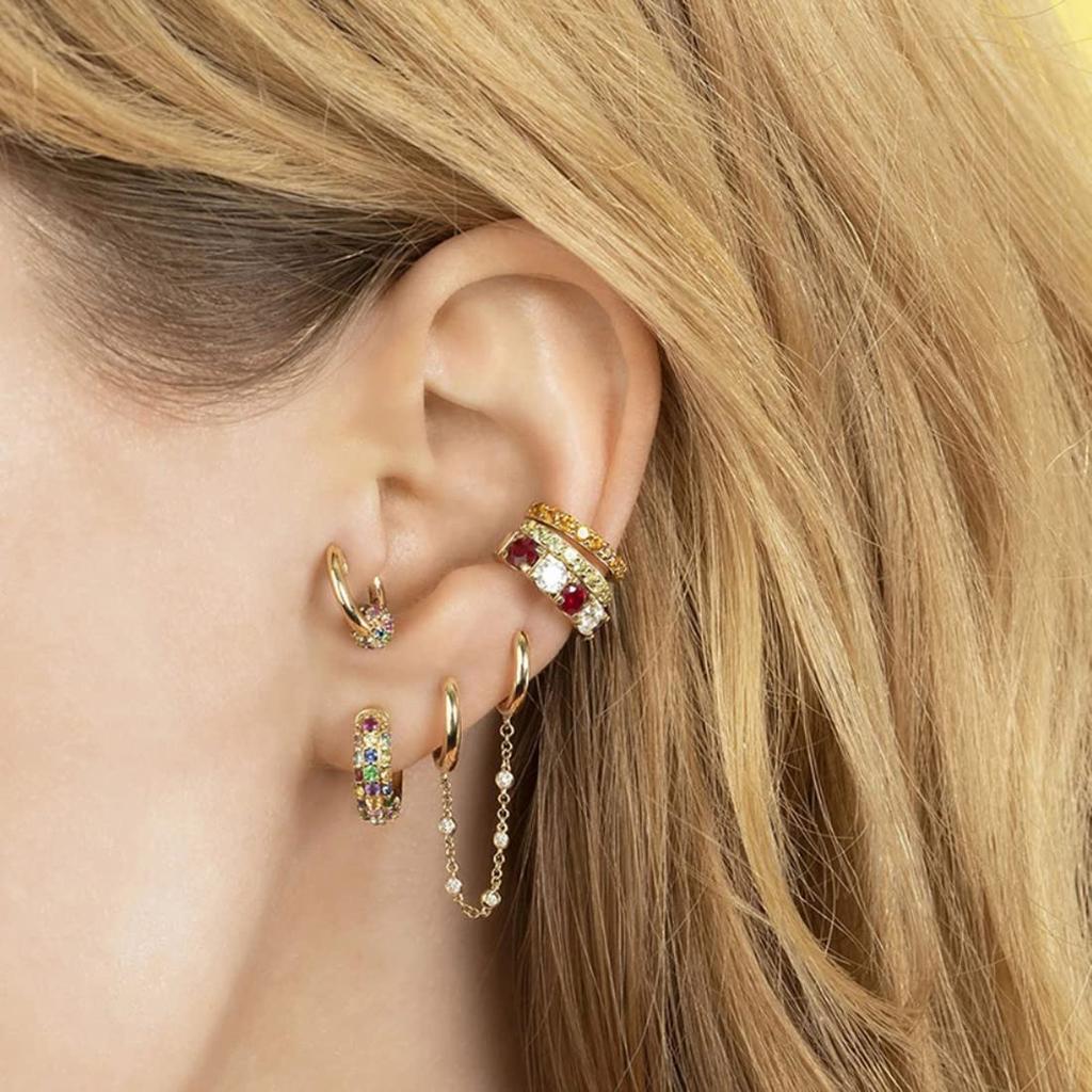 Rockyu Earrings for Double Hoop Chain Large and Small Ring Double Ring Silver Accessories Women, Zirconia, Earrings, Earrings, Hoop, Chain, Earrings,