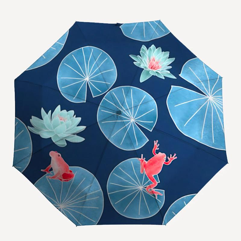 1pc Frog Lily Automatic Open/Close, Foldable Compact Umbrella with 8-Rib Shaft, Perfect Gift For Men And Women 088