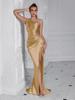 European & American Fashion Ruched One-Shoulder Bodycon Slit Evening Dress – Sexy Goddess Style