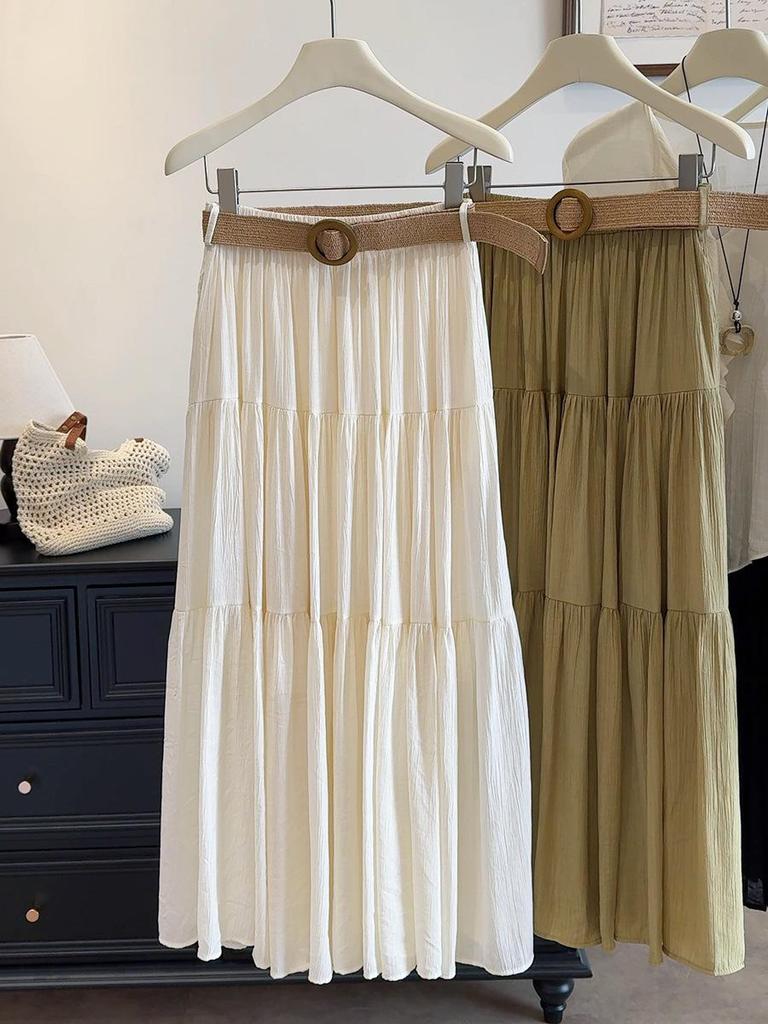 Women's High Waist French Ice Silk A-line Skirt - Early Spring Cotton Linen Umbrella Hem