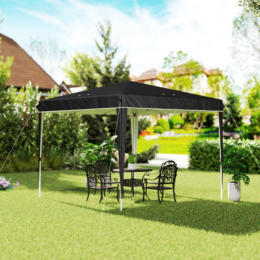 Gazebo 3x3 m for 6-9 People with Adjustable Height and Drainage Holes, in Metal and Black Oxford Fabric