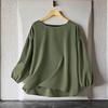 Women's 2025 Loose Casual Solid Color Crew Neck Long Sleeve Bubble Sleeve Top