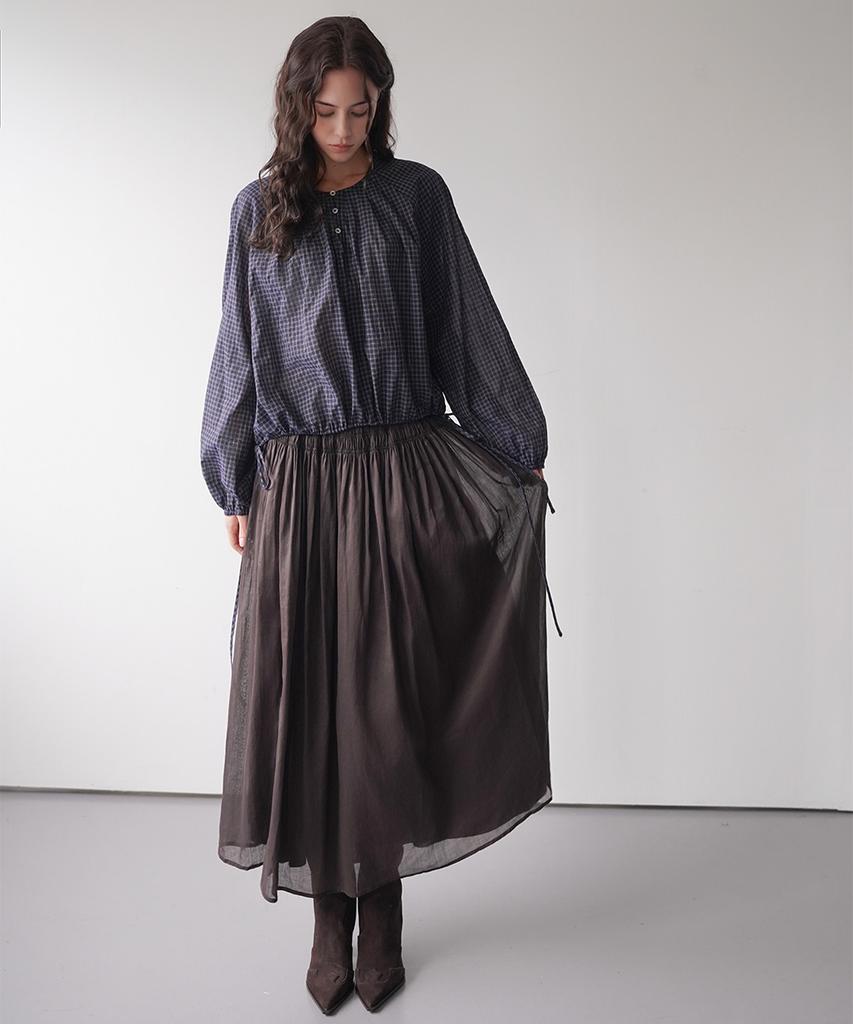 KOOLKITTEN Flare Long Skirt With Shirred Waist Detail (Brown)