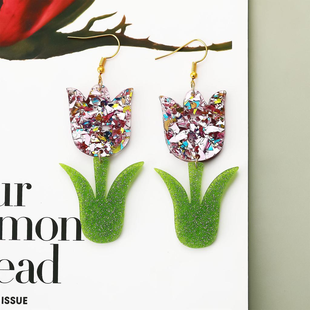Environmentally Friendly Acrylic Earrings, Fashionable Tulip Flower Shape Earrings, Earrings Batch