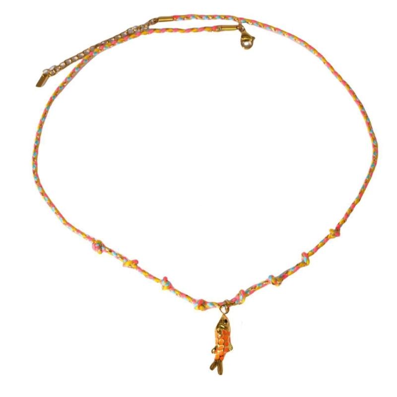 Everyday Wear Fish Charm Necklace Handwoven Colorful Rope Chain Adjustable Rope Jewelry Stainless Steel Pendant Necklace