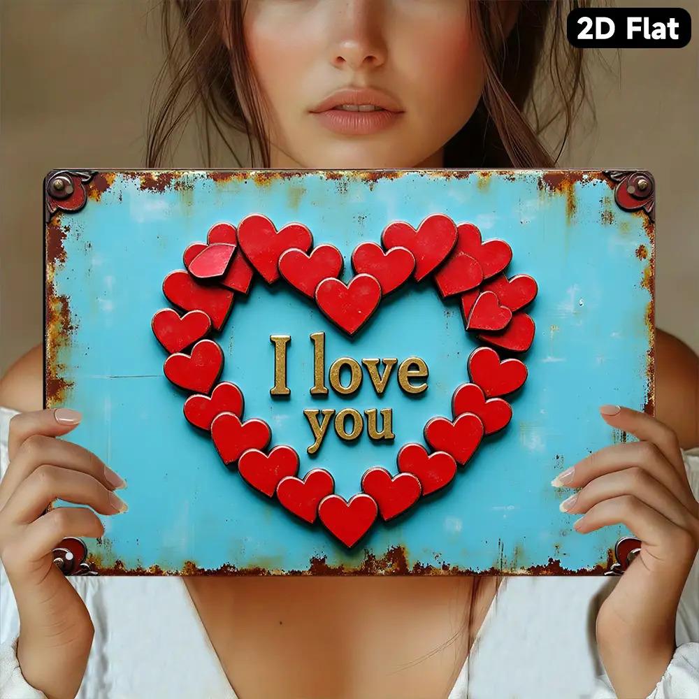 Metal Wall Art Turquoise Heart Love Sign Romantic Wedding Gift Decor 12x8 Inch 20x30cm