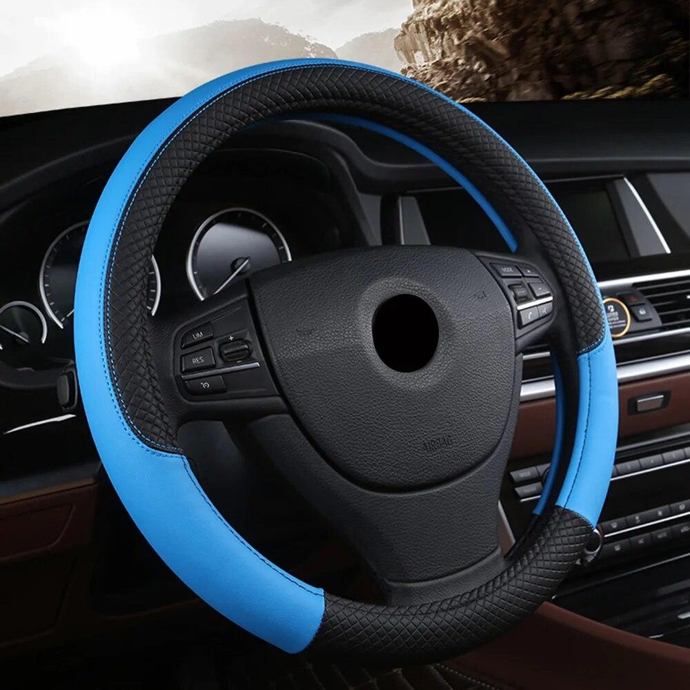 Car Steering-wheel 37cm-38cm Leather Hand-stitched PU Leather Dermay Car Steering Wheel Cover Fit For Most Cars Styling