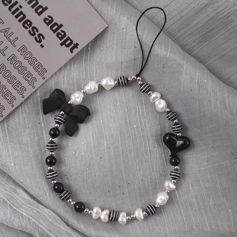 Durable Black & White Plaid Bow Wrist Strap with Buckle Chain for Phones