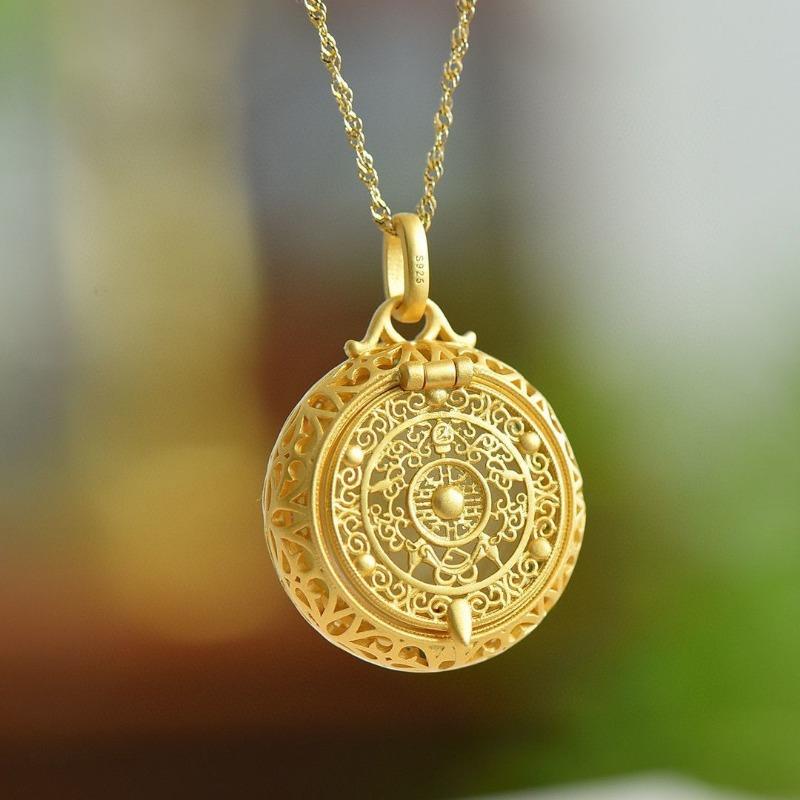 Exquisite Lotusblumen-Halskette im Ethno-Stil aus Emaille, natürliche Jade, antike Goldverarbeitung, kann die Gawu-Schachtel öffnen