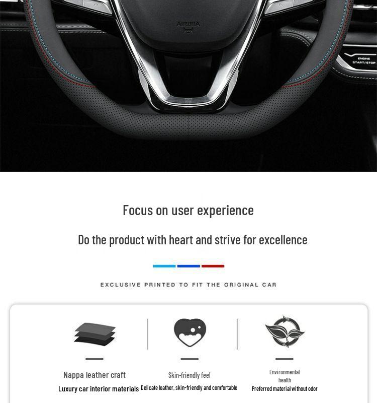 Changan Genuine Leather Steering Wheel Cover for CS35, CS55, CS75, CS95, Eado, Raeton, and Oshan - Four Seasons Edition