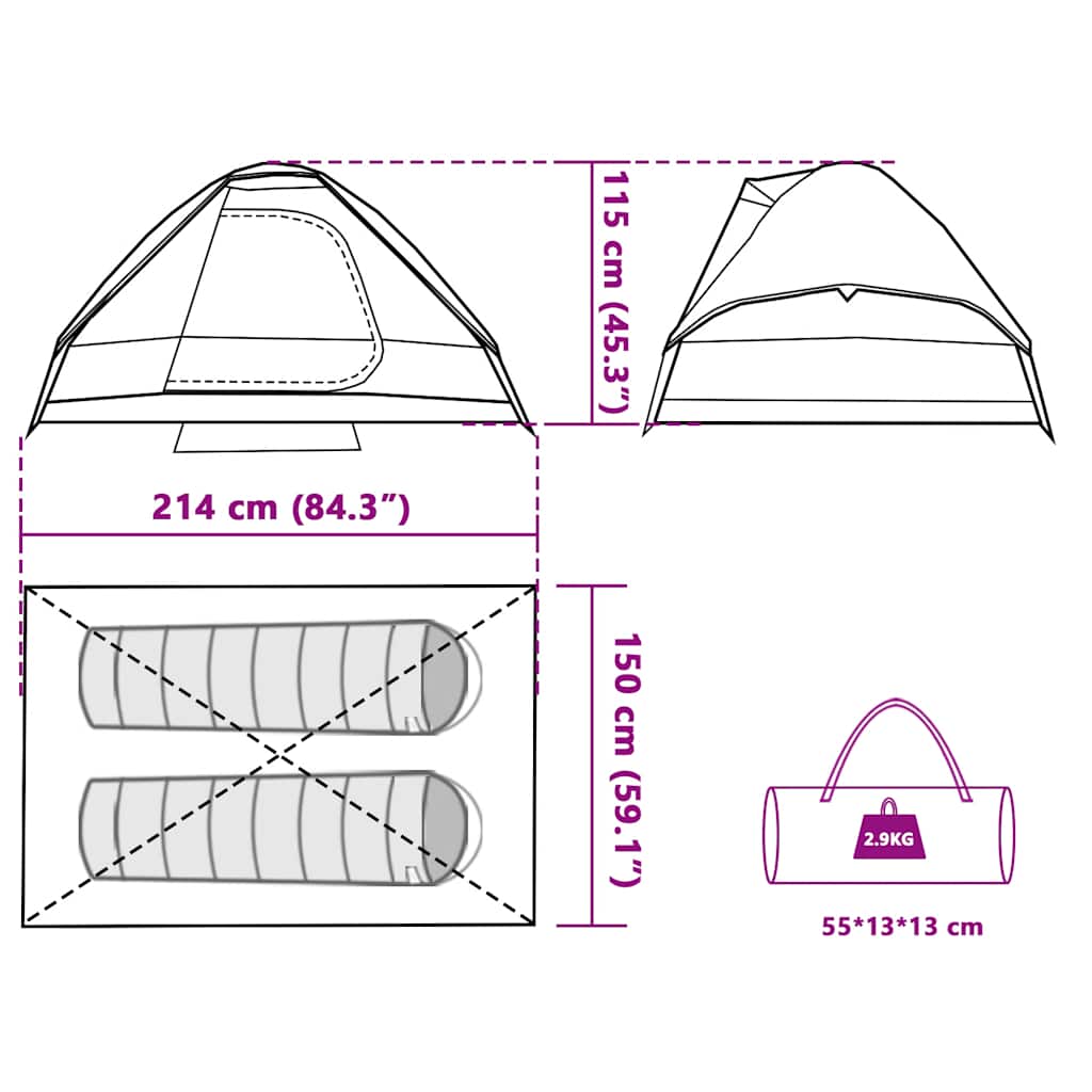 Dome Camping Tent for 2 Persons White & Dark Waterproof