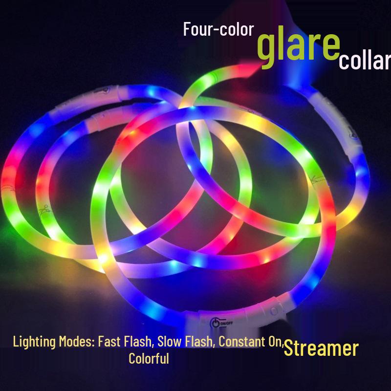

Luminous Silicone LED Dog Collar, USB Rechargeable, Colorful Seven-Color Night Collar. M: 50cm