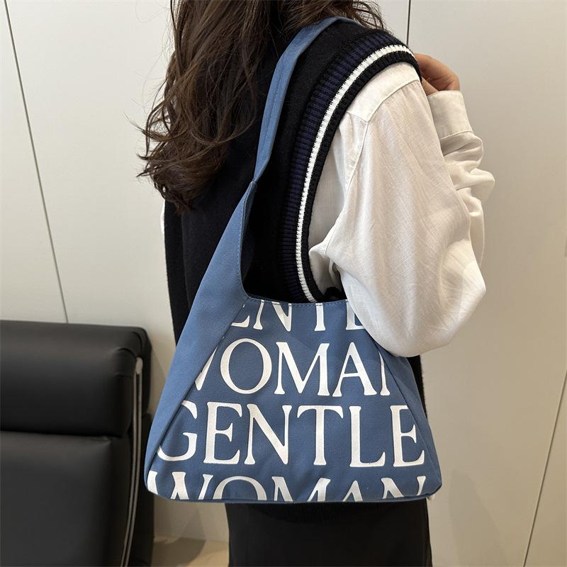 New Alphabet Canvas Bag Women's Versatile Large-capacity Shoulder Bag Tote Bag Going Out Portable Shopping Bag