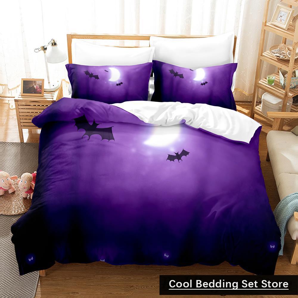 New Halloween Flying Vampire Bedding Set Single Twin Full Queen King Size Bed Set Adult Kid Bedroom Duvetcover Sets Anime Bat