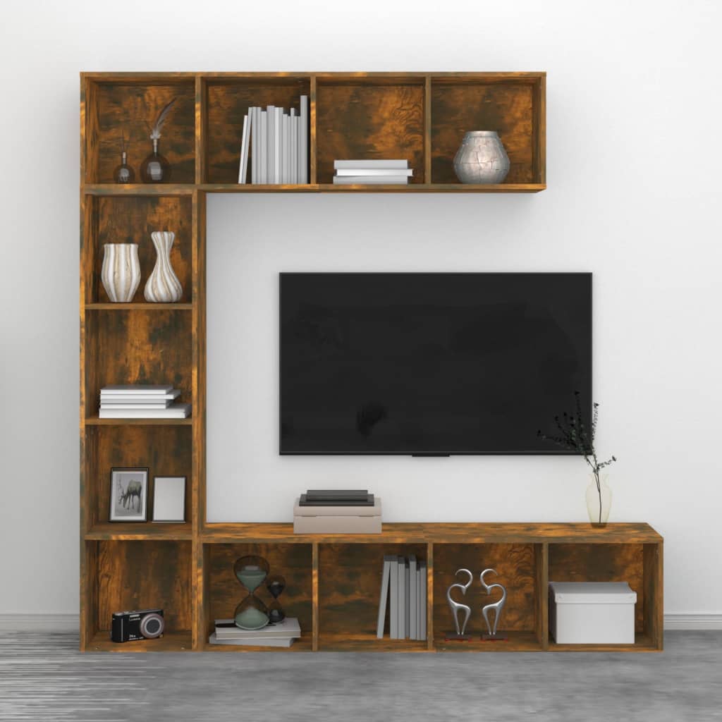 Vidaxl 3-Cz. Regał Na Książki/Pod Tv, Przydymiony Dąb, 180X30X180 Cm