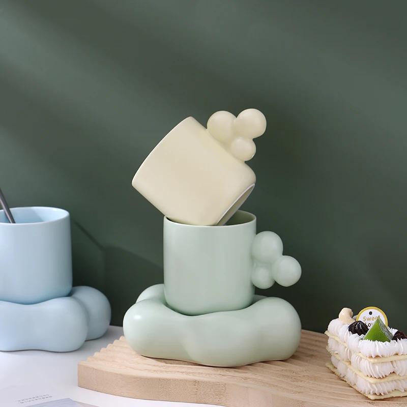 Cloud Coffee Set Light Luxury Couples with Spoon Office Home Water Cup with Butterfly Desktop Decoration Living Room Decoration