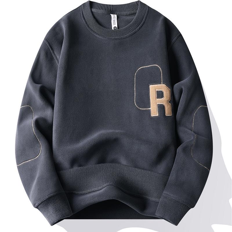 

Мужская двухсторонняя бархатная зимняя толстовка - теплая повседневная футболка с круглым вырезом для молодых мужчин XL