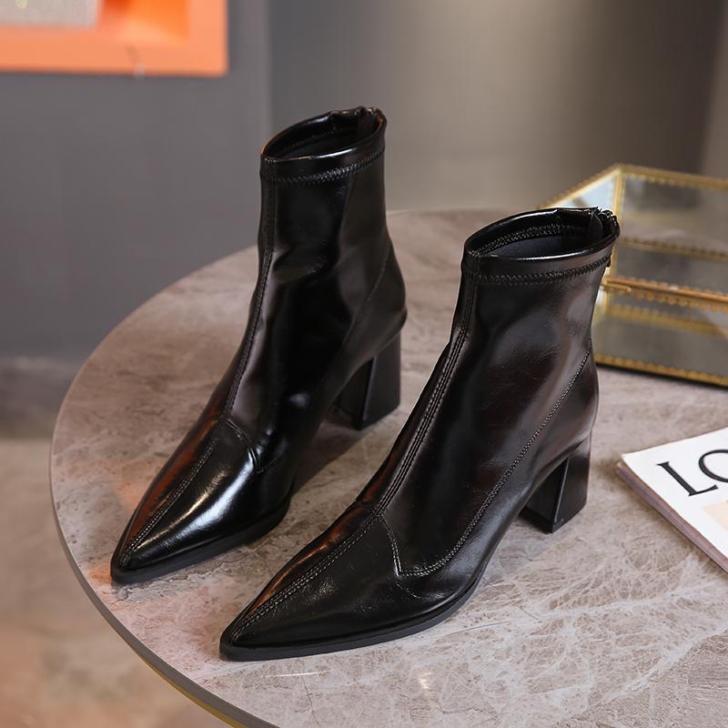 Fashion Horse Boots Female Ins Pointed  Skinny Boots  Winter New Patent Leather Thick with Fashion High Heel Short Boots Botas De Mujer