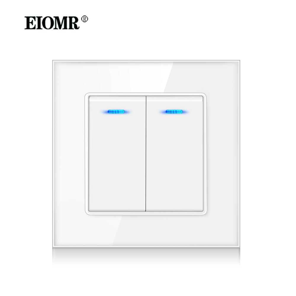 EIOMR EU Standard 16A Tempered Crystal Glass Panel Wall Socket Power Outlet Electrical Plug with Usb 5V 2100mA Ac110-250V White