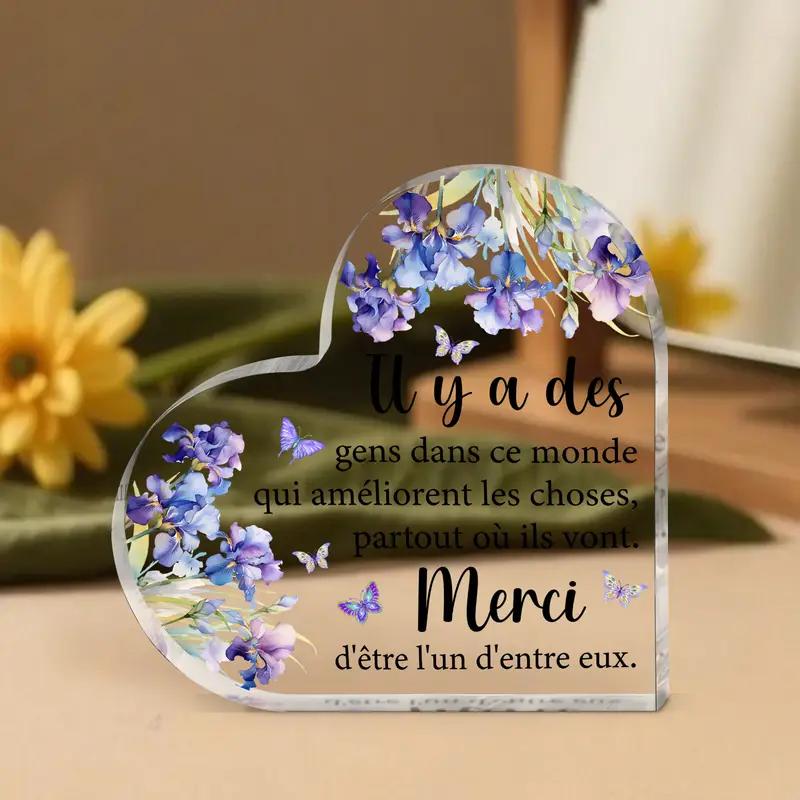 2D Flat Heart-Shaped Acrylic Desktop Decoration Plaque, Floral Design, Home Decor Plaque Hanging Wall Art Decorative Garden Decoration for Room Door S