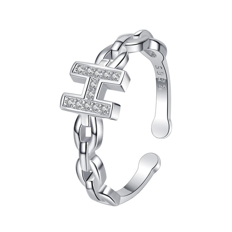 

Корейская версия стерлингового серебра 925H Letter Plain Silver Broken Diamond Ring Womens Niche Design Ring Opening Adjustable