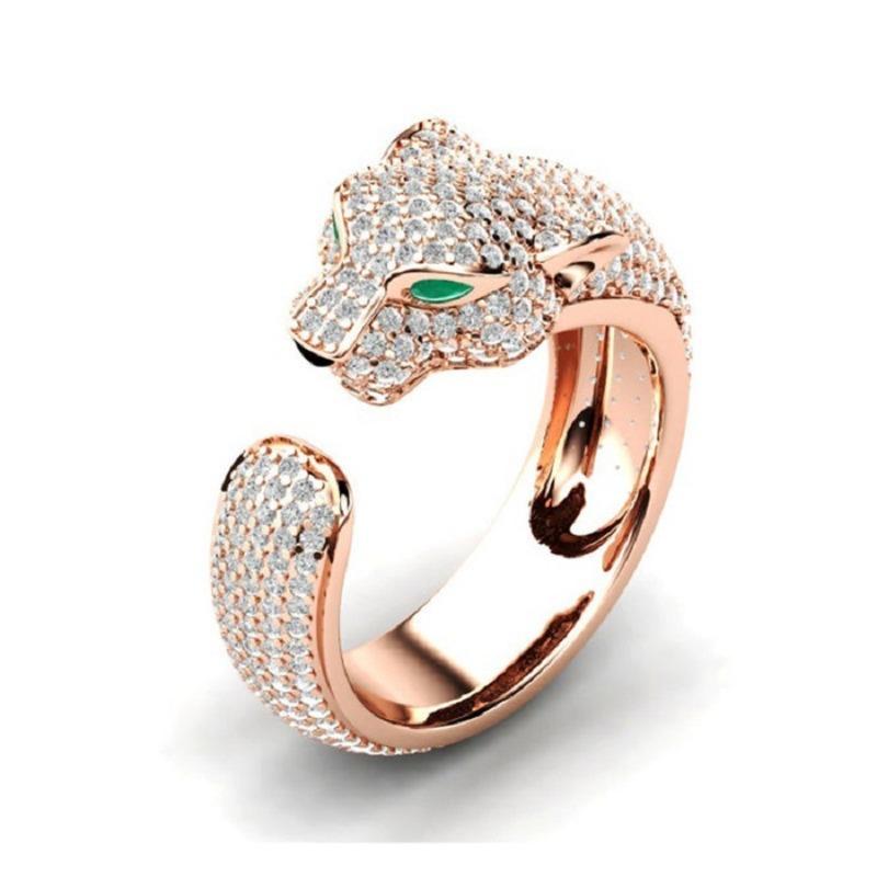 Sparkling Leopard Head Ring, Popular Unisex Open-end Rings