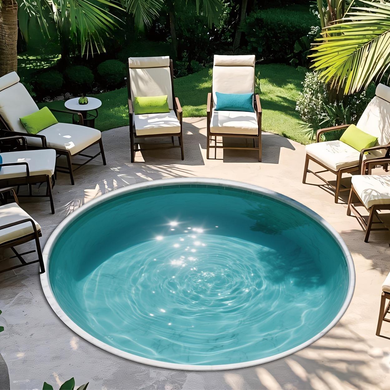 

Soft Poolside Round Mat, Lightweight Cozy Outdoor Rug for Garden Patio, Decorative Non-Slip Small Carpet 120cm